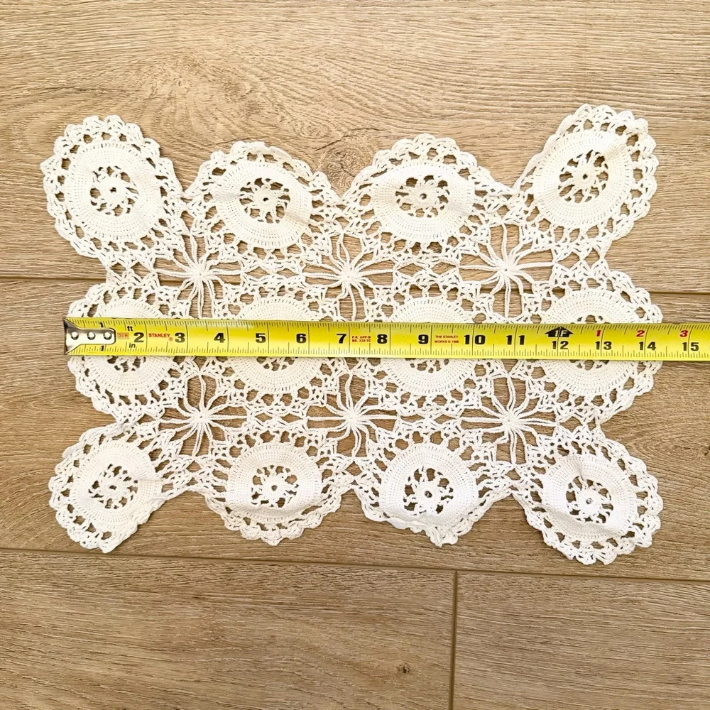 Vintage Handmade white crocheted medallion doilies Set‎ of 2 Cotton Cottage Core